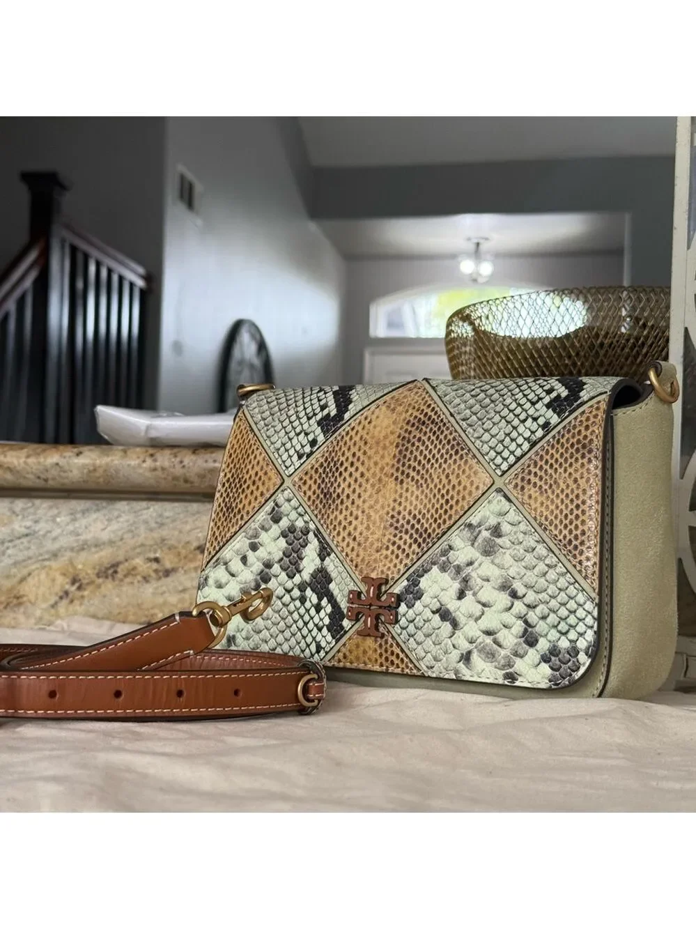 625!+ New Tory Burch thea Patchwork Flap Crossbody multi color